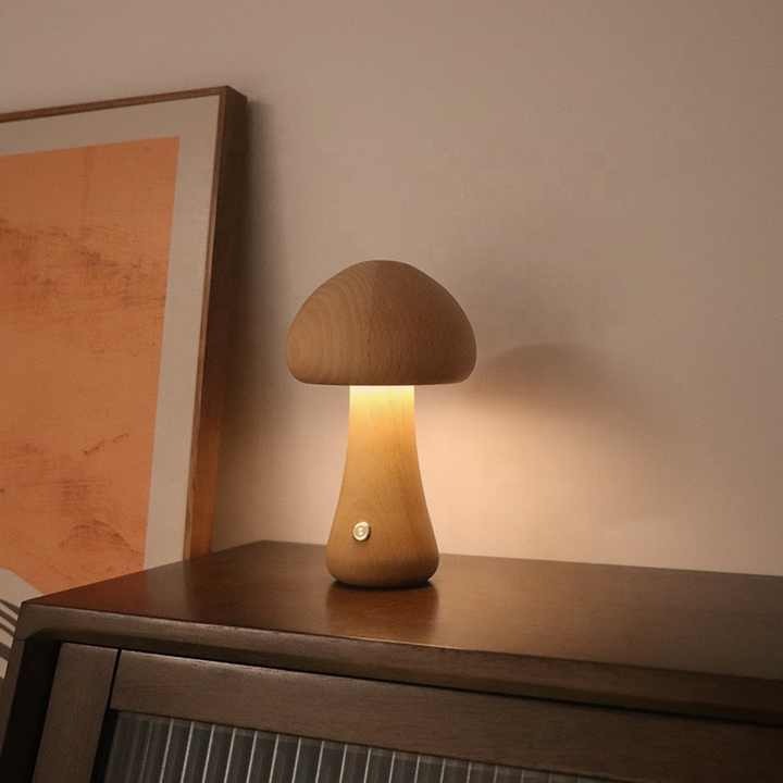 Wood Mushroom Table Light - Rechargeable