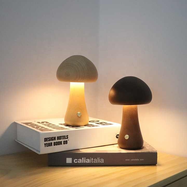 Wood Mushroom Table Light - Rechargeable
