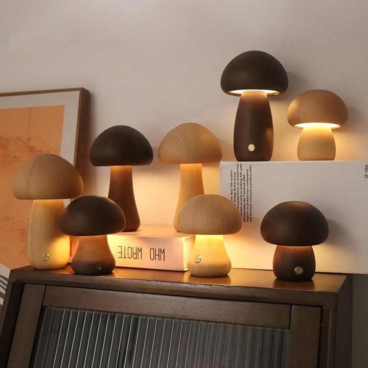 Wood Mushroom Table Light - Rechargeable