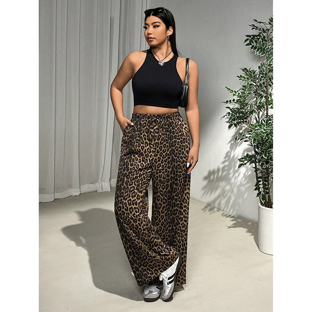 Leopard Straight Loose Wide-leg Pants