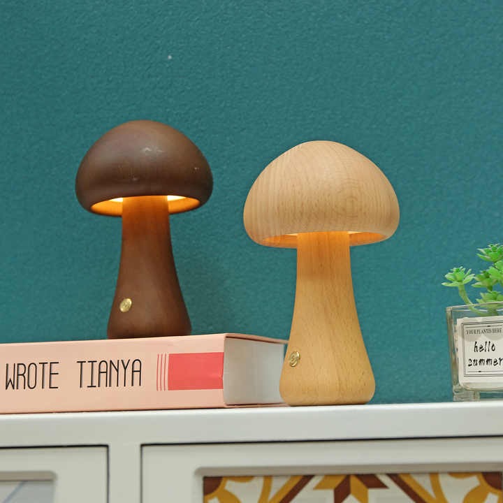 Wood Mushroom Table Light - Rechargeable
