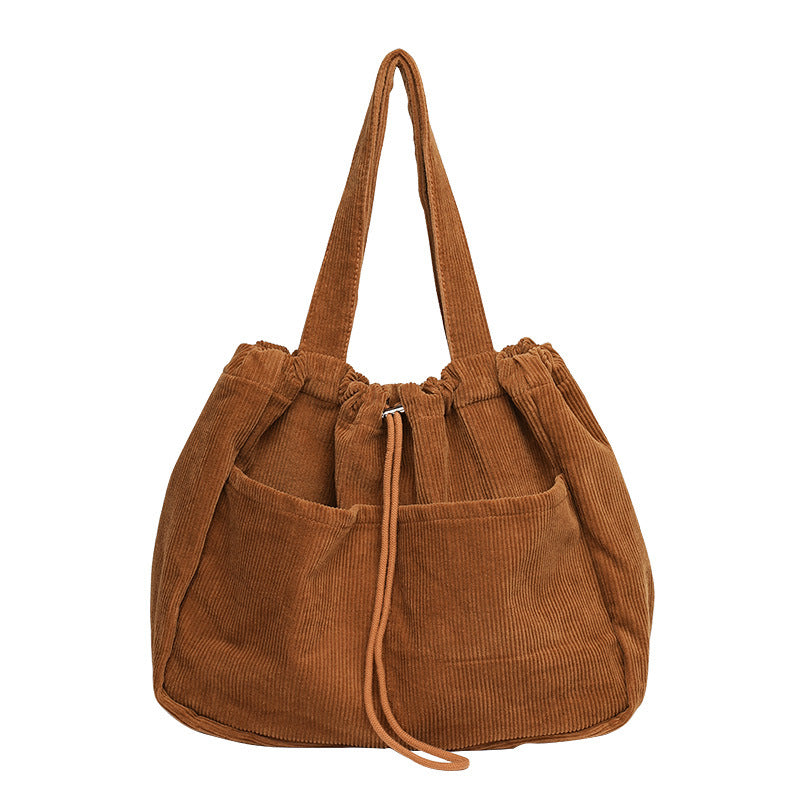 Corduroy Drawstring Multi-pocket Handbag